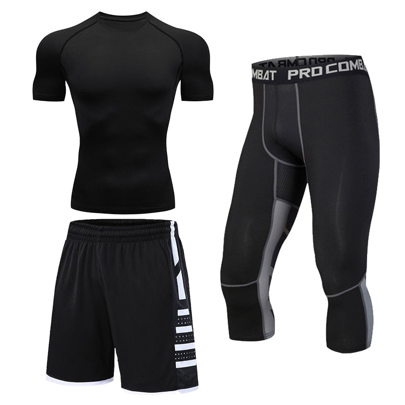 Men's Running Tracksuit Training Fitness Sportswear Set Compression Leggings Sport Clothes Gym Tight Sweatpants Rash Guard Lycra v2