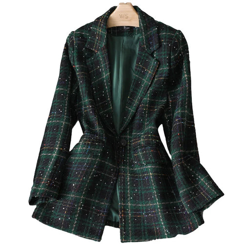 Load image into Gallery viewer, Stylish Jacket Coat Formal Blazers Lady Office Work Suit Manual Sequins Jackets Slim Plaid Outerwear Women Elegant Blazer Female
