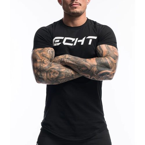 Load image into Gallery viewer, Men Short Sleeve T-shirt Summer Gym Fitness Bodybuilding Skinny  Shirt Male Workout Gray Tees Tops Casual Print Fashion Clothing
