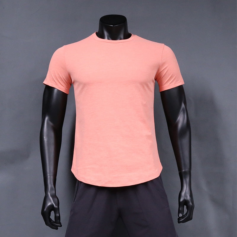 Men Running T-Shirts Clothes Gym Fitness Workout Jogging Short Sleeve Tops Quick Dry Breathable Wicking Rash Guard