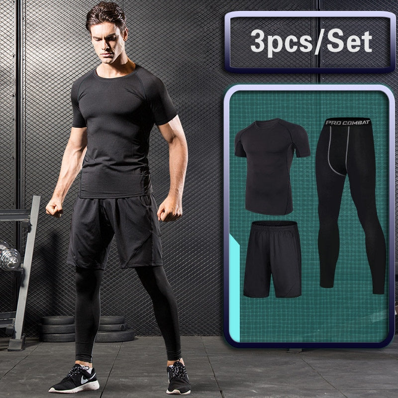 Rashguard Men Compression Sportswear Set Gym Running Sport Clothes Jogging Tights Tracksuit Fitness T-Shirt Windbreaker Leggings