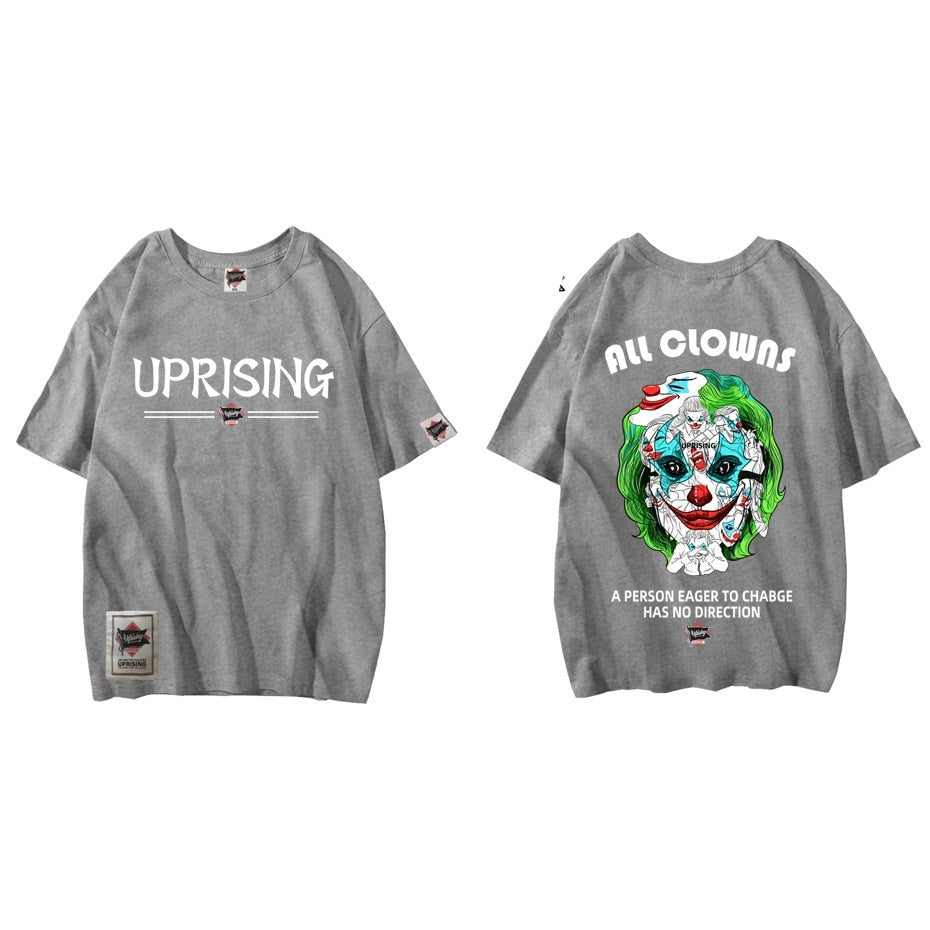 T Shirt Tops Fashion Classic All Hip Hop Print Short O-neck Fun and Games Unique Uprising Not Scary Slavering Fanged Clown T- -