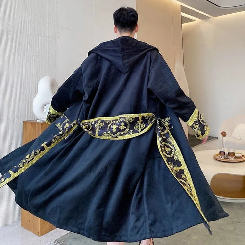 Load image into Gallery viewer, Winter Thickened Comfortable Velvet Light Luxury Hooded Long Nightgown Men&#39;s Fashion Robes Belted Warm Clothes 9Y9924
