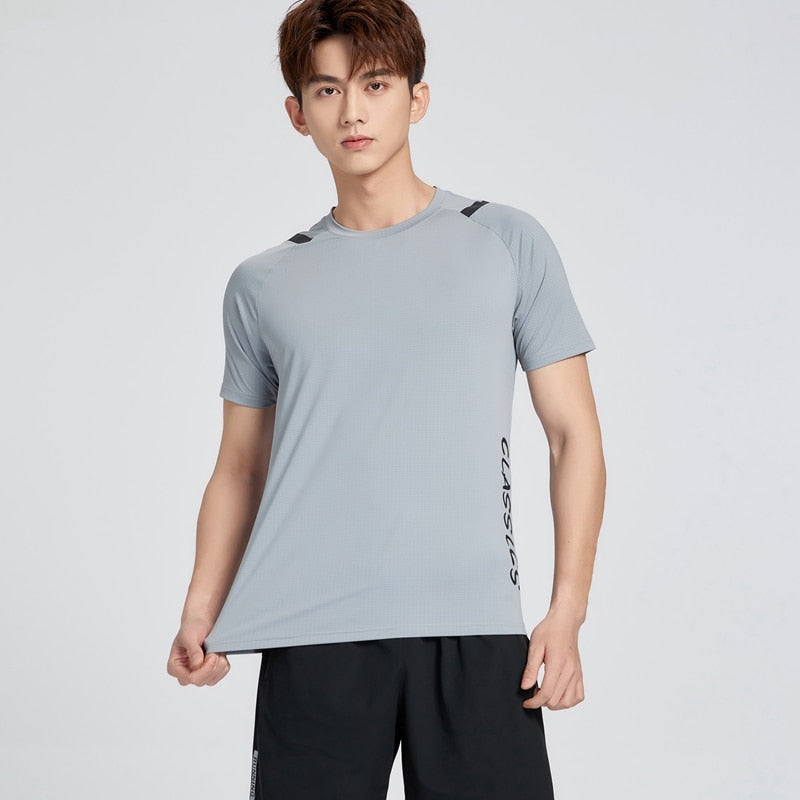 Men's Fitness Jogging Shirts Elastic Quick Dry Sports Mesh Tshirt Tights Gym Running Tops Short Sleeve Tees Blouses Clothes