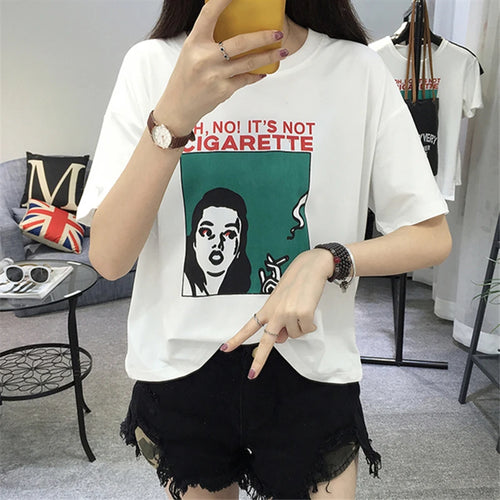 Load image into Gallery viewer, Summer Women&#39;s T-shirts New Harajuku Personality Printed Short-sleeved Students Top Loose Slim White T-shirt Female S-XL
