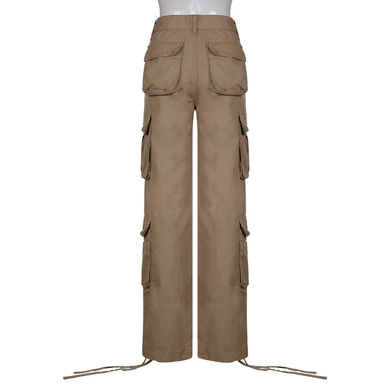 Streetwear Vintage Multi Pockets Cargo Pants Women's Jeans Solid Casual Hip Hop Denim Trousers Boyfriend Baggy Jeans