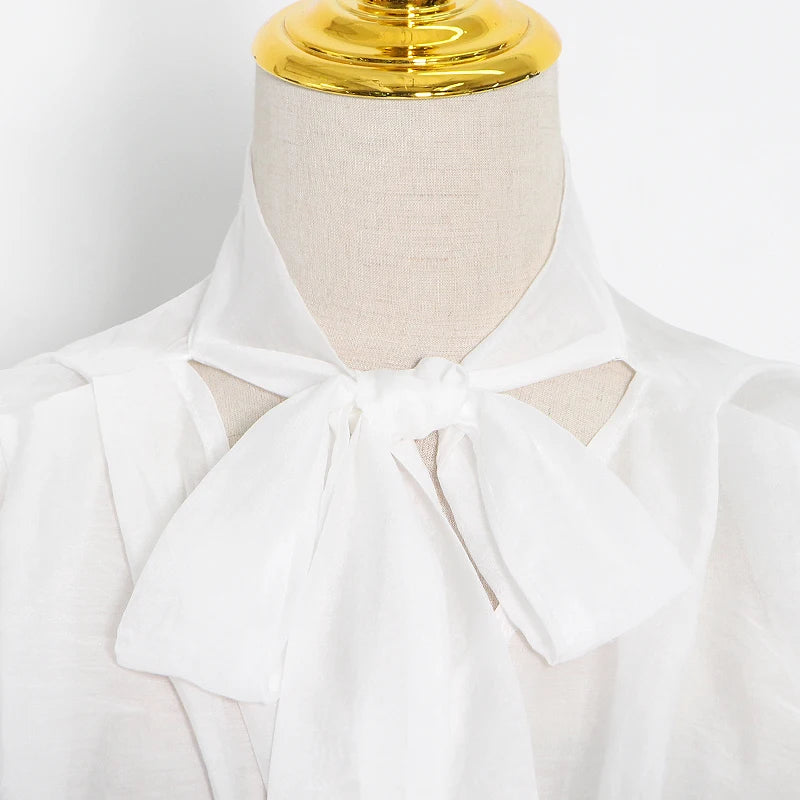 Loose Bandage Shirt For Women Stand Collar Long Sleeve Minimalist Solid Blouses Female Clothing Korean Fashion