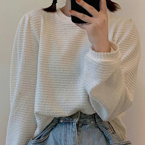 Load image into Gallery viewer, Solid Color All-match Long-sleeved T Shirt Women Round Collar Beige Female Tops  Spring Autumn Fashion Black T-shirts
