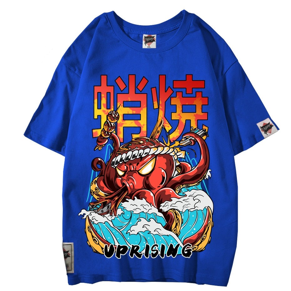 Hip Hop T Shirt Streetwear Oversized Funny Octopus Men Harajuku T-Shirt Japanese Style Summer Tops Tees Cotton anime Tshirt