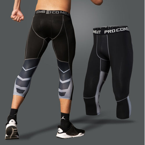 Load image into Gallery viewer, Men&#39;s Sports 3/4 Cropped Pants Gym Running Leggings Male Joggings Elastic Compressions Sweatpant Football Basketball Trousers
