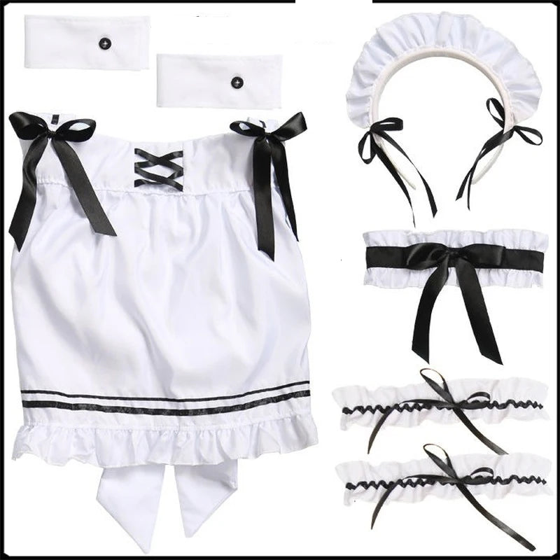 Kawaii Maid Dress Lolita Maid Cosplay Costume Uniform Japanese Cute Milkmaid Sexy Waitress Dress Puff Sleeve Outfit Women