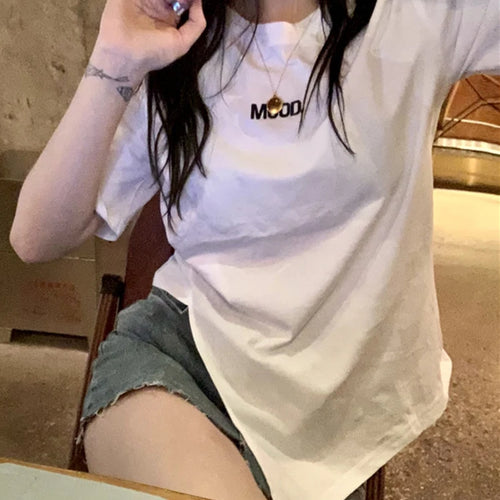 Load image into Gallery viewer, Summer Korean Fashion Short-sleeved T-shirt Women Casual Creative Letter embroidery Basic Tees Black  Trend Tops M-XL
