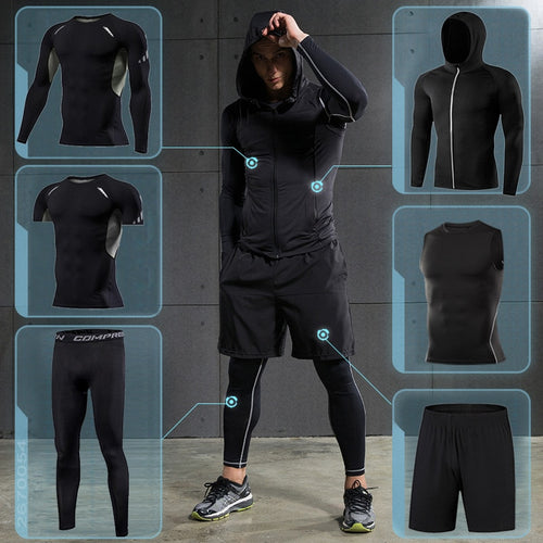 Load image into Gallery viewer, Men&#39;s running sets Gym Tight Sport Clothing Basketball Training Tracksuit Fitness Jogging Sports Wear Compression Sports Clothes
