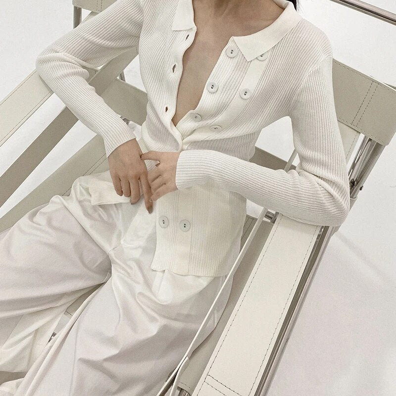 White Knitted Cardigans Female V Neck Long Sleeve One Size Slim Sweater For Women Fashion Clothing Fall