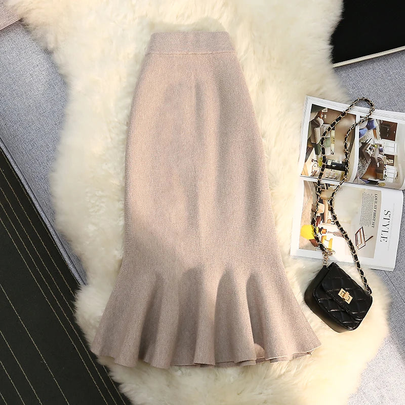 Knitted Small Waist Skirt 2022 Autumn And Winter Textured Fishtail Skirt Retro High Waist Wrap Hip Long Skirt Thickened