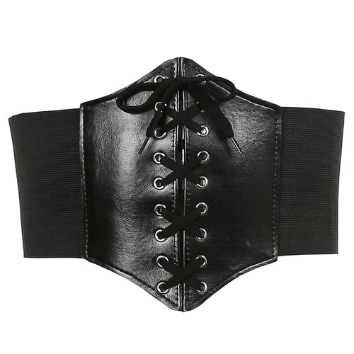 Load image into Gallery viewer, Gothic Dark Lace Up Crop Top Women Corset Belt Slim Cummerbunds PU Leather Top Harness Bustier Tops To Wear Out 2023
