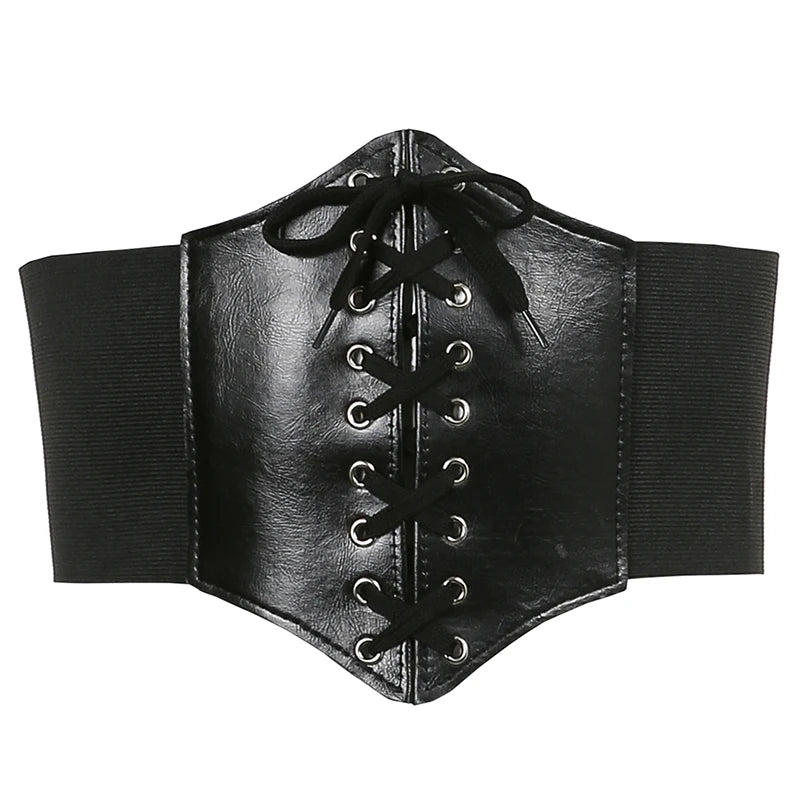 Gothic Dark Lace Up Crop Top Women Corset Belt Slim Cummerbunds PU Leather Top Harness Bustier Tops To Wear Out 2023