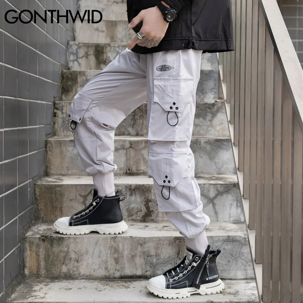Pants Streetwear Hip Hop Multi-Pockets Casual Cargo Harem Joggers Pants Mens Fashion Loose Baggy Punk Military Trousers
