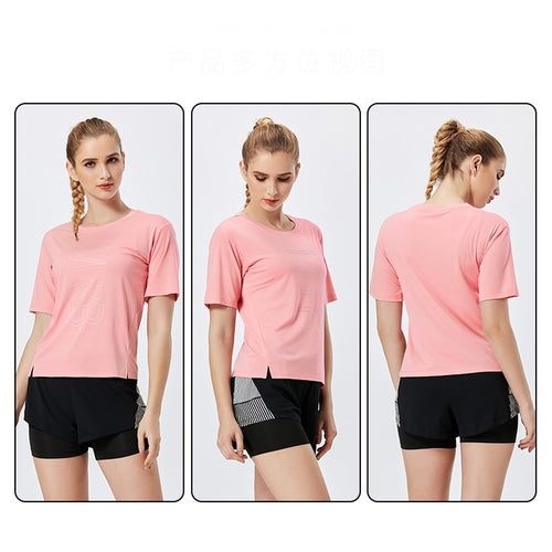 Load image into Gallery viewer, Women&#39;s Sports Suit Fitness Running Jogging Seamless Short Sleeve Gym Woman Sport Shirt Yoga Top Female Workout Tops T-shirt
