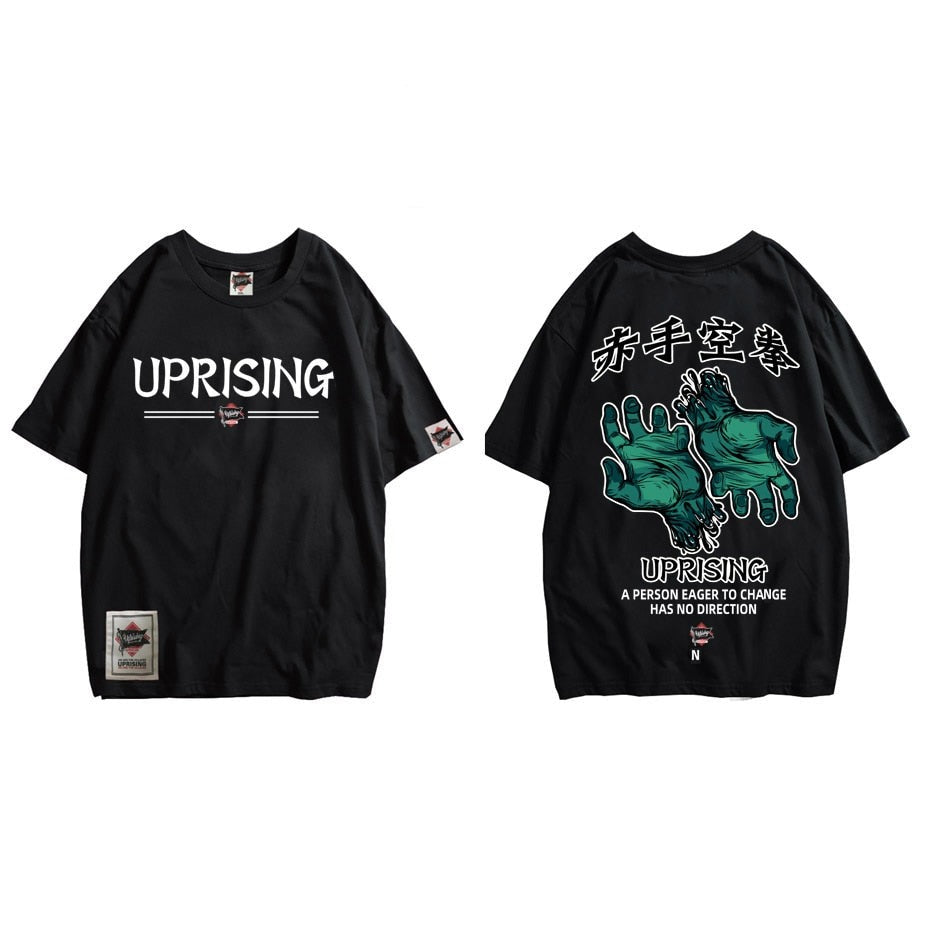 Men Hip Hop T Shirt fight street Picture Retro T-Shirt Streetwear Harajuku Tshirt Oversized Summer Black Tops Tees Cotton