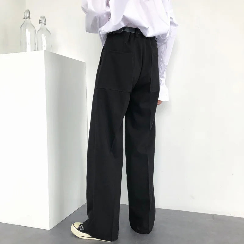 Autumn Wide-leg Mop Pants For Men Korean Streetwear Fashion Loose Straight High Rise Pants Casual Trousers 9Y3527