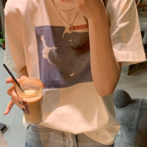 Load image into Gallery viewer, White Women T-shirts New Preppy Style Loose Printed Short-sleeved T Shirt Harajuku All-match Tees Casual Summer Tops M-XL
