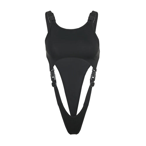 Load image into Gallery viewer, Streetwear Cut Out Rave Sexy Bodysuit Hot Buckle Tank High Waist Female Body Summer Festival Party Bodysuit One Piece
