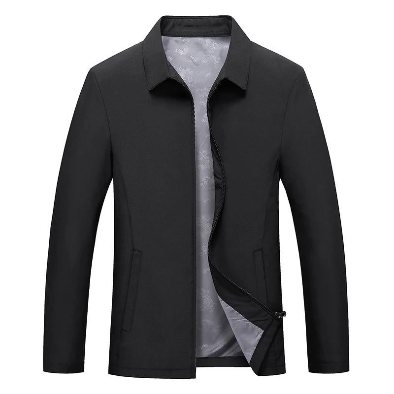 Brand Business Men's Jacket Casual Coats Turn down Collar Zipper Simple Middle-Aged Elderly Men Dad clothes Office Outerwear men