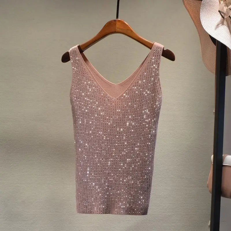 Women's Sexy Sequin Tank Tops Sequin Lace Up Tops V-neck Jacket Basic Camis Vest 2021 Fashion Women Clothing Top Corset