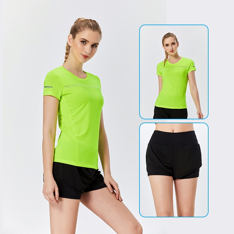 Women's Sportswear Yoga Sets Jogging Clothes Gym Workout Fitness Training Sports T-Shirts+Pants Loose Workout Bandage Tee