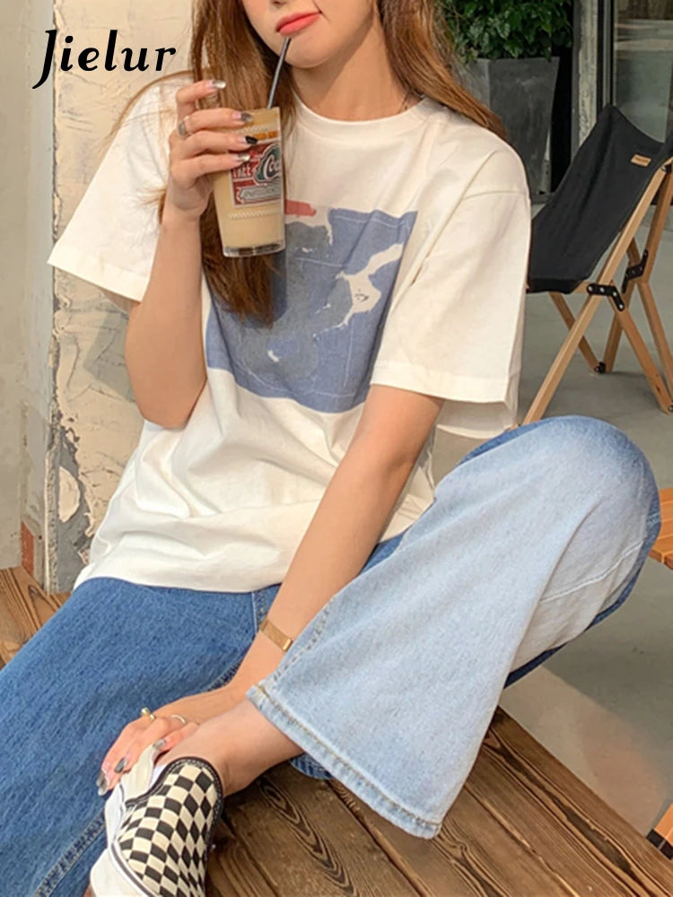 White Women T-shirts New Preppy Style Loose Printed Short-sleeved T Shirt Harajuku All-match Tees Casual Summer Tops M-XL