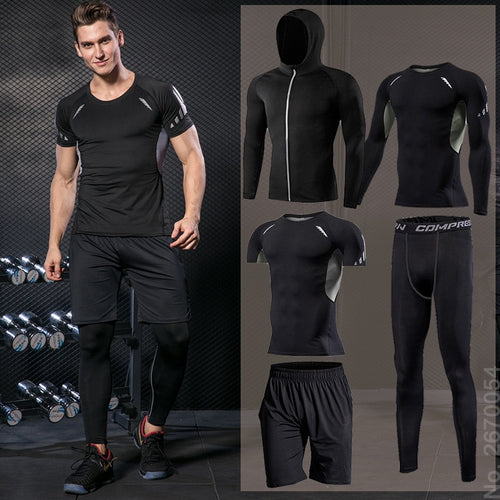Load image into Gallery viewer, Men&#39;s Tight Sportswear Suits Running Sport Sets Gym Compression Sports Clothing Training Pants Fitness Jacket Workout Shorts MMA
