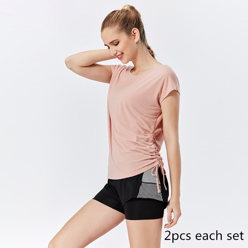 Women's Sportswear Yoga Sets Jogging Clothes Gym Workout Fitness Training Yoga Sports T-Shirts+Pants Loose Workout Bandage Tee