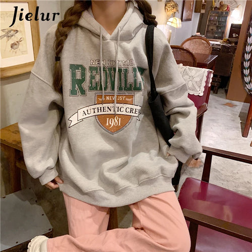 Load image into Gallery viewer, Korean Fashion Hoodies for Women Hooded Warm Fleece Gray White Sweatshirt Female Winter Loose Leisure M-XL Size Print Top
