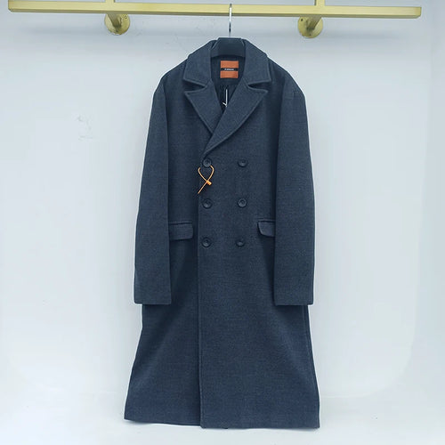 Load image into Gallery viewer, Woolen Coat Men&#39;s Korean Fashion Over The Knee Mid Length Winter Thickening Loose Double Breasted Warm Long Coat 9Y4486
