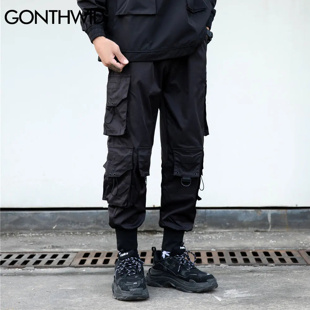 Pants Streetwear Hip Hop Multi-Pockets Casual Cargo Harem Joggers Pants Mens Fashion Loose Baggy Punk Military Trousers