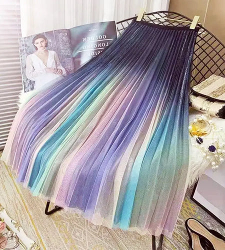 Elastic High Waist Meshtutu Skirt 2021 Summer Hot Selling Fashiontulle Skirts Womens Midi Pleated Skirts Colour Tulle Skirt