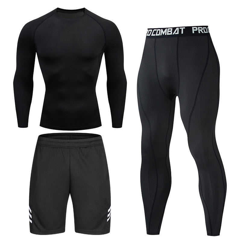 Tight Sportswear Men's Compression Sport Clothing Suit Gym Leggings Tshirt Rashguard MMA Male Shirts Fitness Sweatshirt Sets