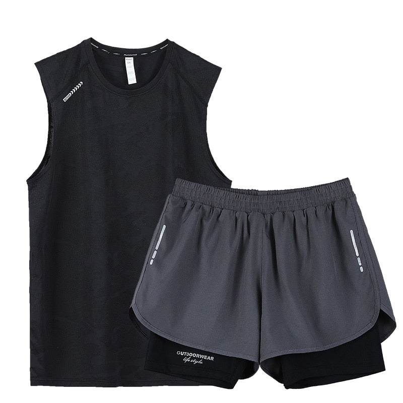 Gym Clothes Men Sport Suits Running Sets Compression Fitness T-shirts Quick Drying Sportswear Sets Jogger Vest+Shorts