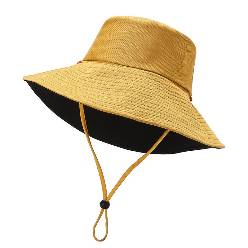 Fashion Solid Double Sided Women's Bucket Hat Summer Fishing Cap Men's Panama Hat With Wind Rope Outdoor Hat For Women