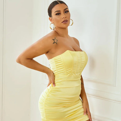 Load image into Gallery viewer, Satin Strapless Ruched Dress For Women Summer Off-shoulder Sleeveless Bodycon Party Clubwear Mini Dresses Vestidos
