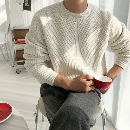 Load image into Gallery viewer, men&#39;s wear classic round collar Sweater Korean fashion loose kintted tops for male autumn winter new warm clothes 9Y4243
