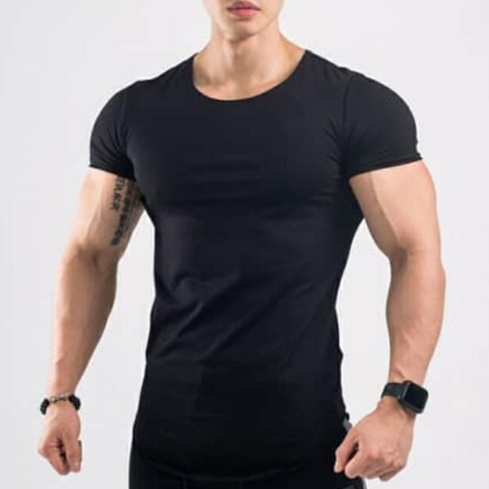 Gym T-shirt Men's Fitness Workout Cotton Shirt Male Bodybuilding Running Training Skinny Tee Tops Summer Casual Solid Clothing