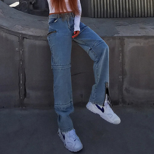 Load image into Gallery viewer, Streetwear Zipper Jeans For Women High Waist Straight Casual Wide Leg Denim Pants Female Fashion Clothing
