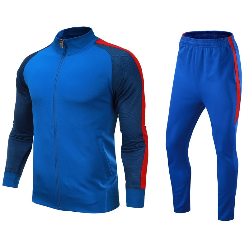 2Pcs Set Men's Soccer Sportswear Tracksuit Jacket Football Training Suit Autumn Winter Spring Long Sleeve Zipper Top and Pants