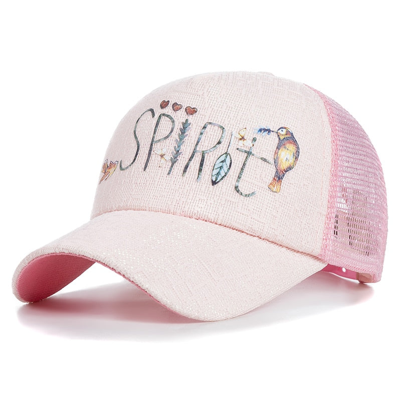 Fashion Women's Summer Hat Floral Bird Spirit Letter Print Baseball Cap Female Outdoor Adjustable Streetwear Trucker Hat