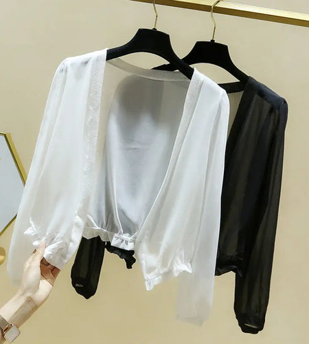 Summer Elegant White Jacket Women Chiffon Shawl Cape Lady Short Coats Tops Beach Sun Protection Thin Coat Womens Fashion