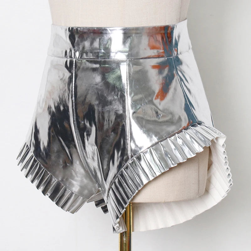 Silver Casual Short For Women High Waist Loose Ruched Minimalist Shorts Female 2021 Summer Fashion Clothing Stylish