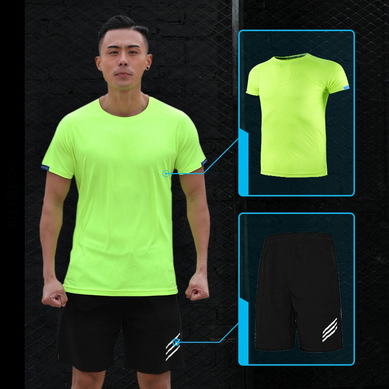 Running T Shirt Sport GYM Tshirt Short Sleeve Football Basketball Tennis Shirt Quick Dry Fitness Sports Set Suits Sportswear