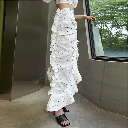 Load image into Gallery viewer, White Print Patchwork Vintage Skirt For Women High Waist Shirring Side Split Skirts Female Summer Clothing
